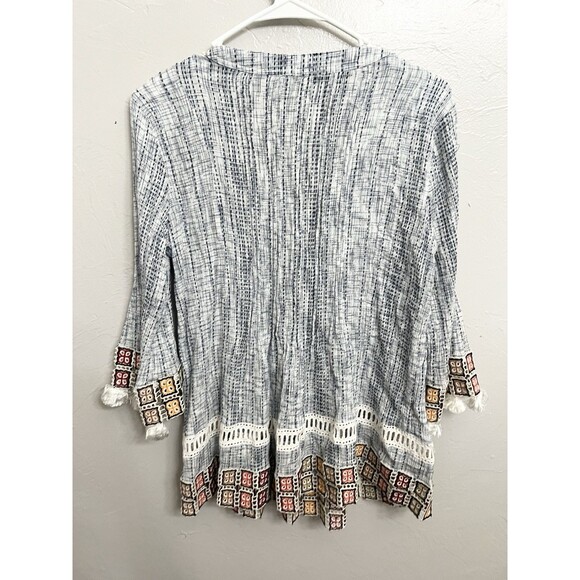 John Mark Top Shirt Small Blue Boho Embroidered Crochet Pullover Tunic Tassel - Picture 9 of 9